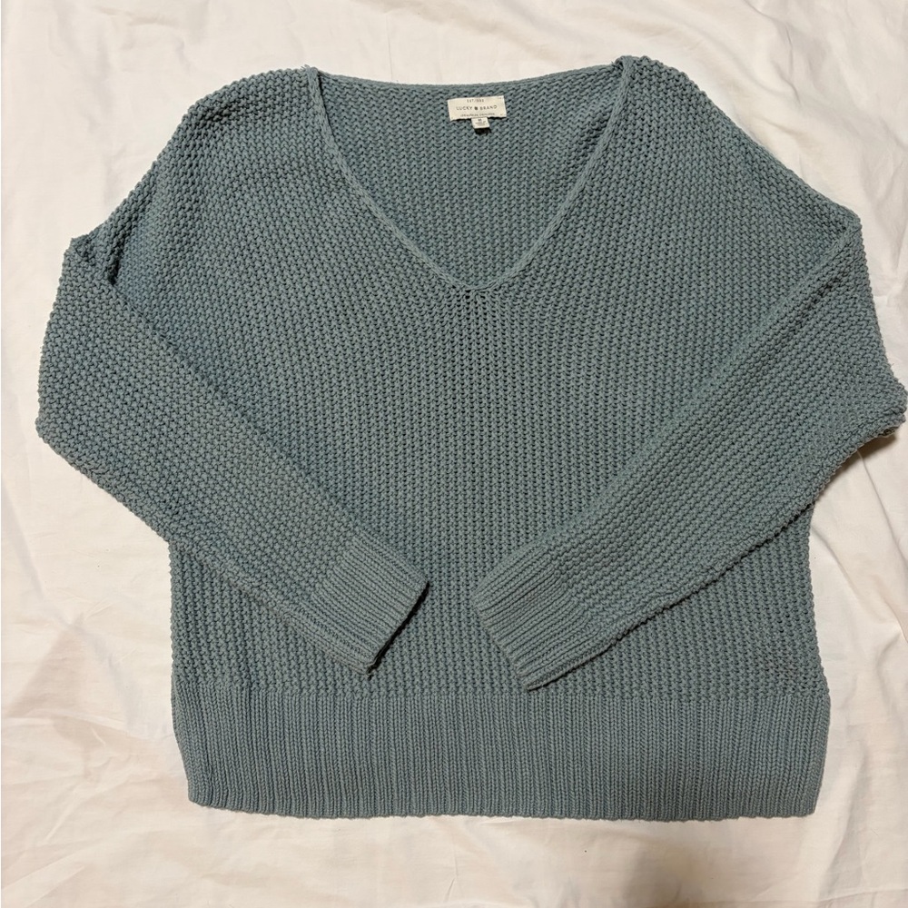 Lucky Brand Teal key Knit Women's V-Neck Sweater